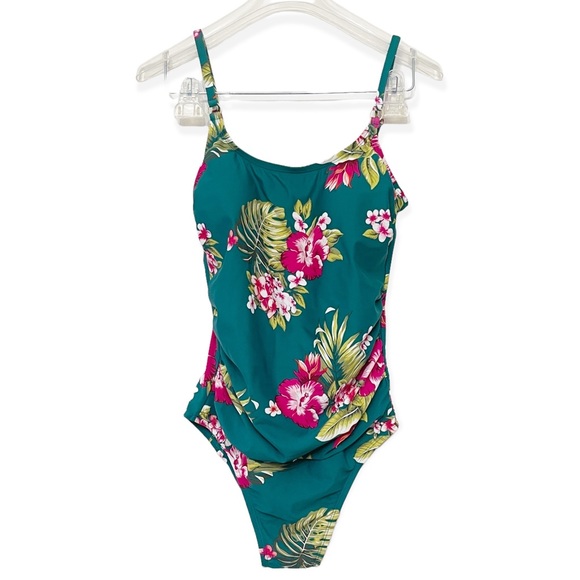 Kona Sol Other - New Kona Sol High Coverage One Piece Green Pink Floral Open Back Swimsuit M